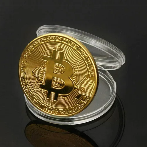 Vista 6 de Recuerdo de moneda Bitcoin con monedero, colección física de Bitcoin, Bitcoin chapado en oro para conmemoración, moneda criptográfica BTC