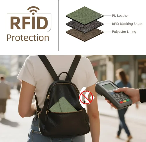 Vista 160 de Zoppen - Billetera de viaje con bloqueo RFID multiusos (Ver.4) Portatarjetas de pasaporte y vacunas, organizador de documentos de tres pliegues