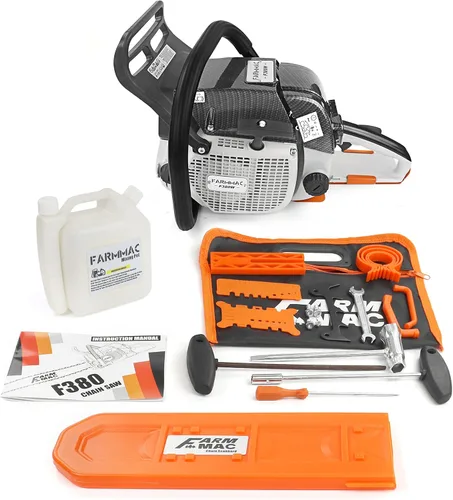 Vista 3 de Motosierra de gasolina de 2 ciclos F380W 72cc, motosierra de gas de 3.6KW 4.8HP apta para barra de 24/25/28 pulgadas, todas las piezas compatibles