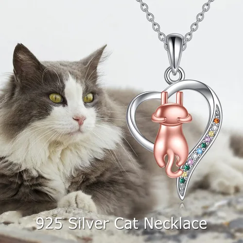 Vista 5 de YFN Collar de plata de ley 925 para amantes de los gatos, regalos de joyería para mujeres de 18 pulgadas