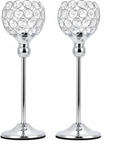 Vista 8 de Juego de 2 portavelas de cristal dorado para chimenea, mesa auxiliar, decoración de bodas, hogar, Halloween, centros de mesa 13“ Tall Tea Light