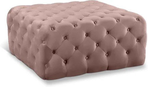 Vista 7 de Meridian Furniture Ariel Collection Modern Otomana/banco tapizado de terciopelo negro contemporáneo con botones profundos, marco de madera maciza