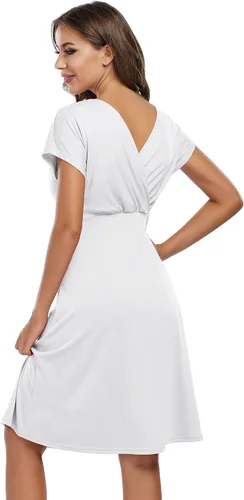 Vista 6 de Coolmee Vestido de maternidad para mujer, con cuello en V, acampanado, longitud hasta la rodilla, vestido cruzado para baby shower o uso casual