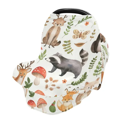 Vista 2 de Blueangle - Funda para asiento de coche con diseño de animales de bosque, elástica y suave, para lactancia materna, multiusos, transpirable