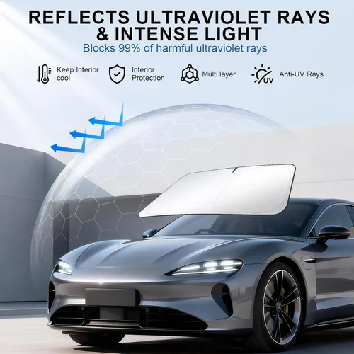 Vista 2 de JUSTTOP Parasol para parabrisas Tesla Model 3/Y (2017-2026), ajuste personalizado y plegable, accesorios para el interior del automóvil, parasol