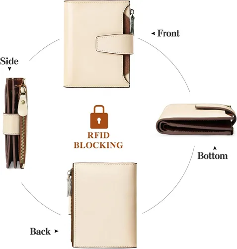 Vista 4 de FALAN MULE Cartera pequeña para mujer, de cuero, plegable, compacta, con bloqueo RFID, pequeña cartera para mujer
