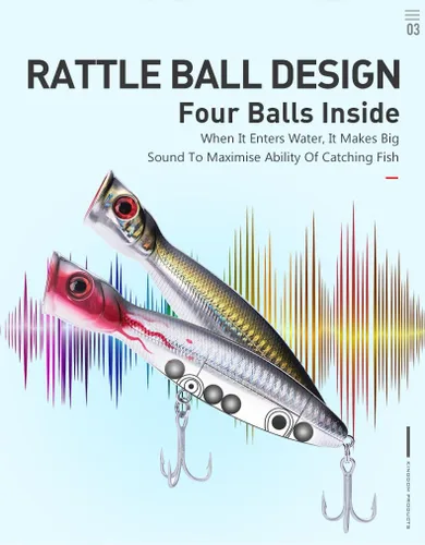 Vista 2 de KINGDOM 5 Colores Big Splash Long Casting Popper Pesca Señuelos 9.5/16/1.27 oz Flotante Agua Pesca Plugs 80/100/5.118 in Ruido Mejorado 3D Simulado