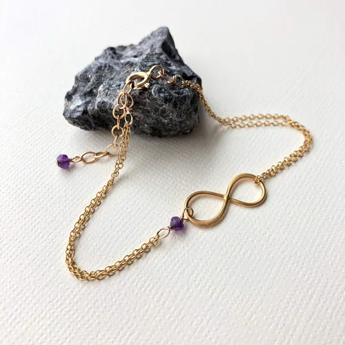 Vista 148 de Pulsera con dije de infinito con piedra natal, joyería hecha a mano, regalo para ella