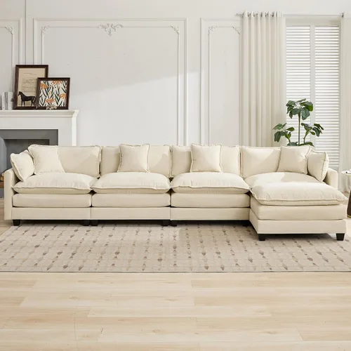 Vista 102 de Sofá seccional modular verde de 111.5", sofás seccionales grandes de 3 plazas para sala de estar, sofá nube oversized de tela chenille con otomana