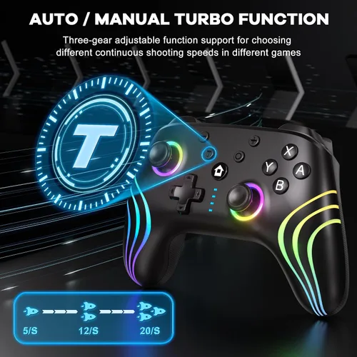 Vista 5 de SWANPOW Switch Controllers Compatible with SwitchLiteOLED, Wireless Switch Pro Controller with Full RGB Line Breathing LED, Programmable, 6-Axis