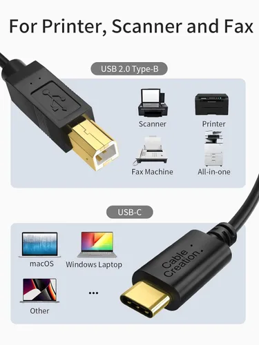 Vista 6 de CableCreation Cable de impresora USB C a B de 3.3 pies, escáner y cable MIDI para piano digital Yamaha Casio, controlador DJ, 1 M, negro