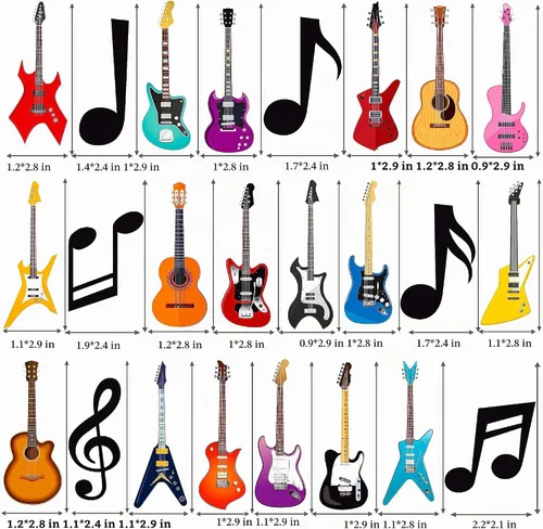Vista 5 de 24 piezas de decoración de guitarra, para cupcakes, notas musicales, rock, cumpleaños, pasteles, decoraciones de fiesta para guitarrista