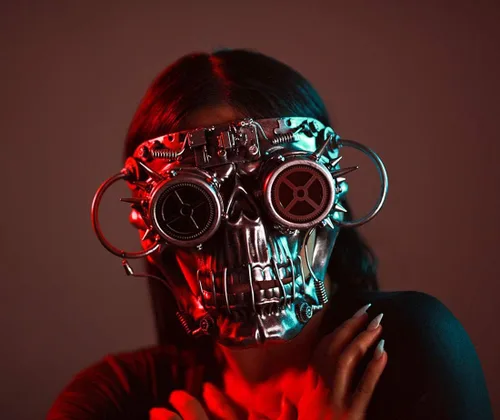 Vista 3 de Zeckos Steamskully - Máscara de disfraz con diseño de calavera steampunk con gafas con pinchos