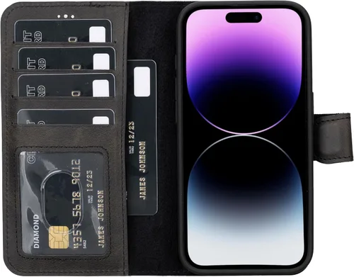 Vista 22 de HARDISTON Funda de piel auténtica hecha a mano compatible con iPhone 11 Pro de 5.8 pulgadas, funda magnética desmontable con tarjeteros - bordes