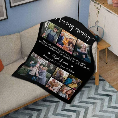 Vista 3 de Caisuedawn Manta conmemorativa con nombre personalizado con fotos, manta personalizada de ángel de condolencia por pérdida de madre, papá y abuela
