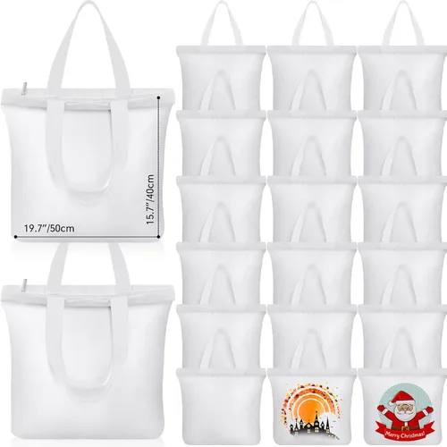 Vista 8 de Silkfly 20 Bolsas de Lona a Granel de 16.5x13.4'' Bolsas de Lona de Algodón en Blanco con Asas y Cremallera Reutilizables Lisas para Comestibles