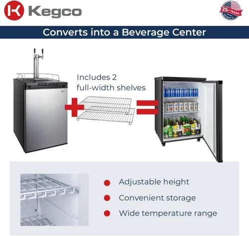Vista 14 de Kegco K309SS-2 Kegerator digital de acero inoxidable de doble grifo de 61 cm de ancho
