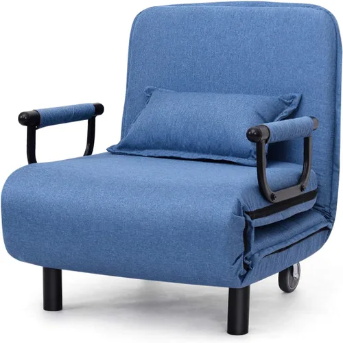 Vista 9 de Cama convertible con sofá cama triple 3 en 1 con almohada, diván plegable de ocio con respaldo ajustable de 5 ángulos, cama perezosa tapizada