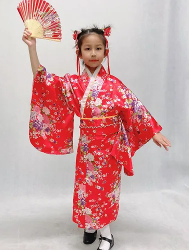 Vista 6 de Elibelle Bata de kimono tradicional japonesa para disfraz de niñas