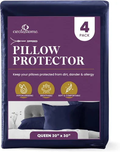 Vista 73 de CirclesHome Juego de 4 protectores de almohada estándar con cremallera, fundas de almohada transpirables 100% algodón, protegen las almohadas
