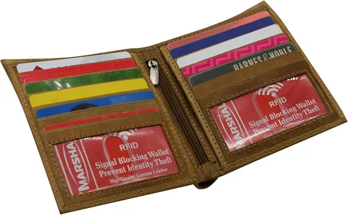 Vista 7 de MARSHAL RFID Bloqueo 2 ID Bifold Hipster Tarjeta de Crédito Billetera Genuina Cuero de Vaca, Beige Bronceado, Bifold