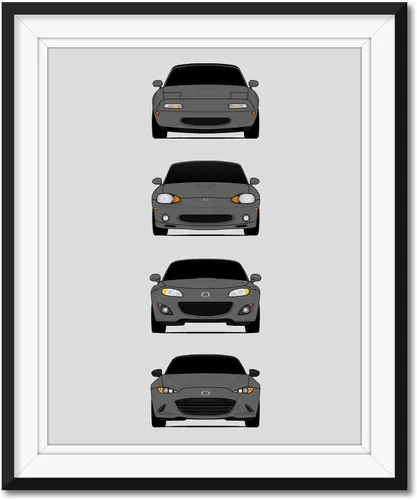 Vista 14 de Custom Car Posters Póster hecho a mano compatible con Mazda Miata (perfil lateral), decoración de la NA, NB, NC, ND, Miata Generations History