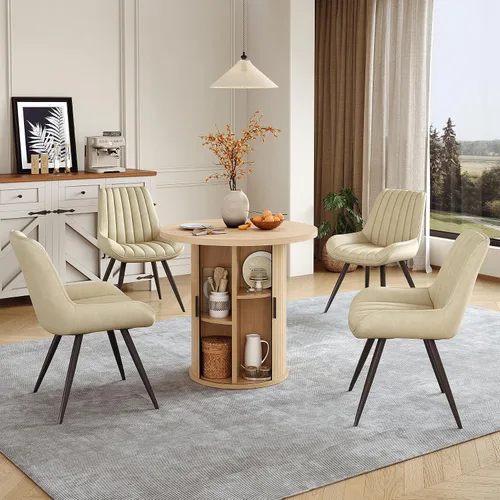 Vista 7 de Miereirl Moderno juego de comedor de 5 piezas para mesa redonda de madera de 4,31.5 pulgadas con estante de almacenamiento semiabierto y puerta