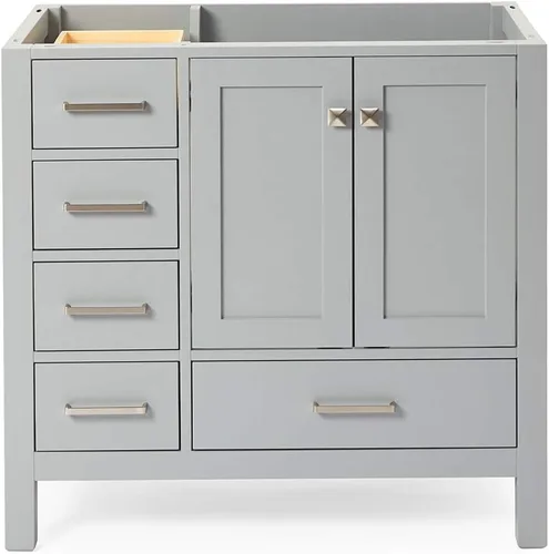 Vista 18 de ARIEL Cambridge Mueble base de tocador de baño de 36 pulgadas, madera maciza, 2 puertas de cierre suave, 5 cajones de cola de milano, roble marrón