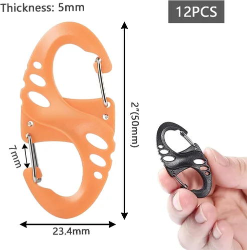 Vista 3 de 12 Pack 2" Carabiner Clip Plastic S Carabiner Clips Paracord Keychain Hooks for Key Chain Backpacks Bags Zipper Clip Accessories Surtido