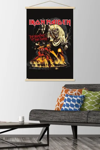 Vista 2 de Trends International Iron Maiden - Póster de pared con marco magnético con el número de la bestia