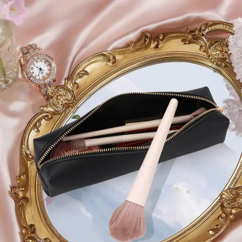 Vista 3 de Oyachic Estuche para lápices de piel sintética, bolsa de maquillaje cosmética, bolsa pequeña para bolígrafos, caja de almacenamiento con cremallera