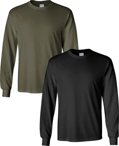 Vista 82 de Gildan - Camiseta de algodón y de manga larga para hombre, modelo G2400 (1) verde irlandés + (1) negro