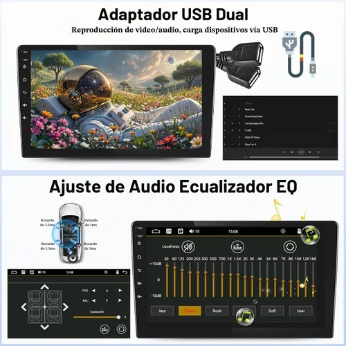 Vista 7 de Kunfine Universal 8-Core 4G+128G 10 pulgadas Android doble DIN coche estéreo inalámbrico CarPlay/Android Auto IPS 10 "pantalla táctil Tablet Auto