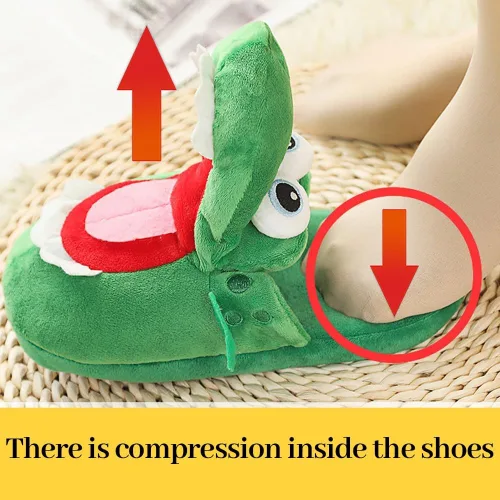 Vista 4 de kaguster Divertidas pantuflas de cocodrilo para mujer, con boca de cocodrilo, bonitas, suaves y cálidas para invierno, para mujeres, hombres y niños