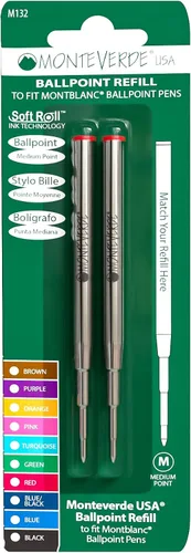 Vista 9 de Monteverde Recambio de bolígrafo para adaptarse a Montblanc, mediano, negro, paquete de 2 Recambio de bolígrafo suave y confiable hecho