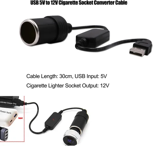 Vista 2 de Cable Convertidor USB A Macho a Enchufe de Encendedor de Cigarrillos de Coche Hembra 12V (Máximo 8W)