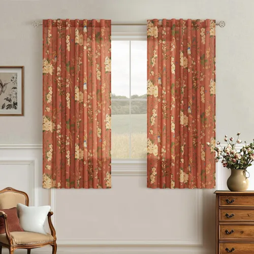 Vista 47 de Cortinas de lino de pájaro floral azul 2 paneles de 72 pulgadas de largo Aqua Blue