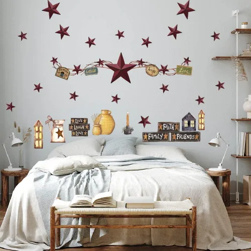 Vista 3 de SUPERDANT Calcomanías de pared estilo campestre con estrella de granero, calcomanías de vinilo para decoración del hogar para cocina, comedor, sala