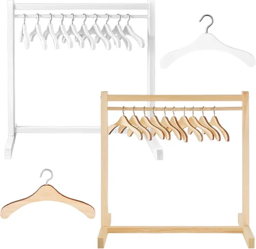 Vista 8 de Civaner Perchero de ropa de muñeca con colgador de madera para ropa de muñeca de 18 pulgadas, mini perchas para armario, accesorios de muebles