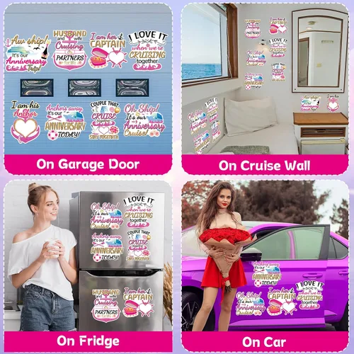 Vista 6 de 8 imanes de aniversario grandes para puerta de crucero, color rosa, para puerta de crucero magnético, decoración de fiesta de aniversario