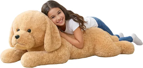 Vista 11 de IKASA Juguete de peluche grande de Labrador para perro, cachorro grande de 20 pulgadas, suave, lindo, esponjoso, peluche