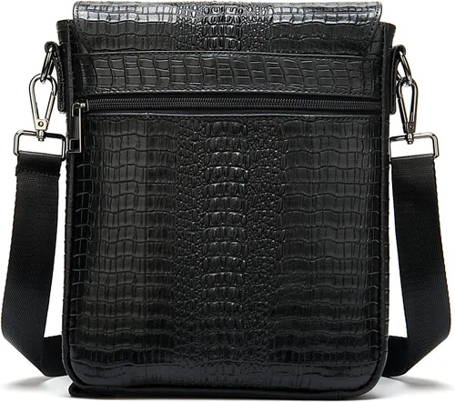 Vista 3 de NIUCUNZH Bolso mensajero de cuero con solapa para hombre, bolso cruzado pequeño, cocodrilo en relieve