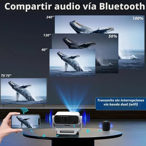Vista 5 de Wielio Proyector inteligente 2026 Android TV con WiFi 6 y Bluetooth 5.0 integrado más de 1000 aplicaciones 240 ANSI portátil para dormitorio, mini