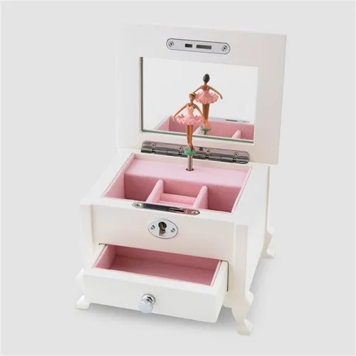 Vista 2 de THINGS REMEMBERED Joyero musical blanco con pies grabados (personalización), reproduce música de Swan Lake, regalo personalizado para niñas