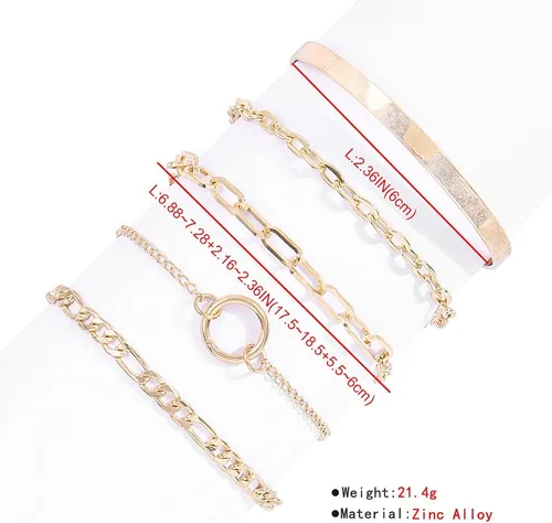 Vista 7 de Wiwpar 5 pulseras de eslabones de cadena para mujer, delicada pulsera cubana con clip para mujeres y niñas, aleación