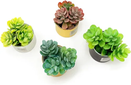 Vista 7 de 4 piezas de plantas en maceta de casa de muñecas en miniatura, pequeños bonsái suculentas artificiales