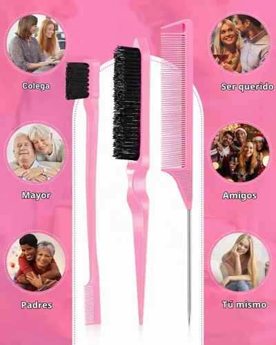 Vista 9 de Cepillo para alisar el cabello hacia atrás, cepillo de borde, set de peines y accesorios para el cabello 3 piezas, peine de cola de ratón