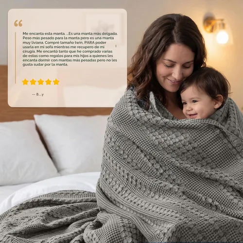 Vista 7 de PHF Lightweight 100% Cotton Waffle Throw Blanket for Couch, Dark Grey 40 Gris Oscuro