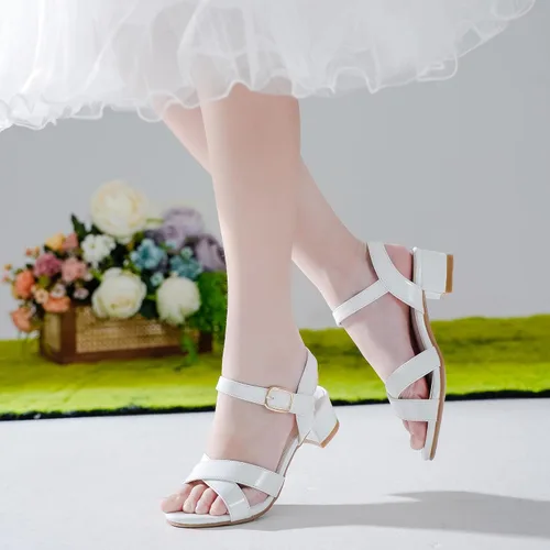 Vista 2 de Sandalias para niñas, tacones para niños, puntera abierta, correa al tobillo, zapatos de vestir, flores para boda, fiesta para niños pequeños