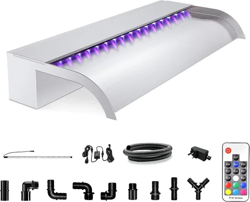 Vista 30 de Longrun Caja de cascada de estanque con kit de bomba, derrame de estanque de acero inoxidable 304 con bomba de 396 GPH 1500L/H para estanques, tira